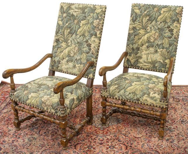  2 FRENCH LOUIS XIII STYLE UPHOLSTERED 35d010