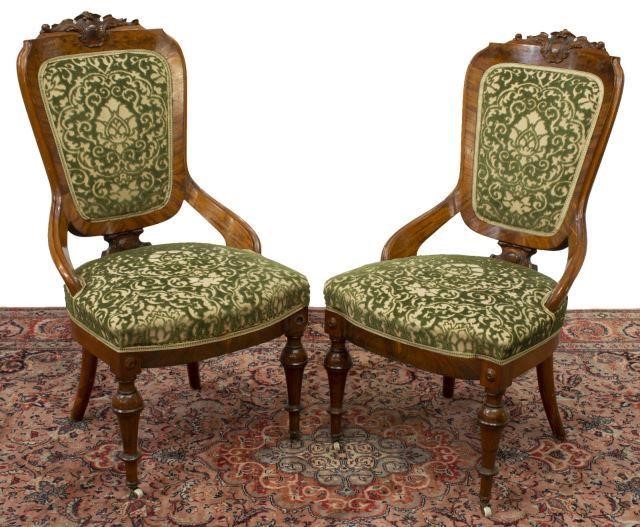 (2) VICTORIAN CARVED & UPHOLSTERED SIDE