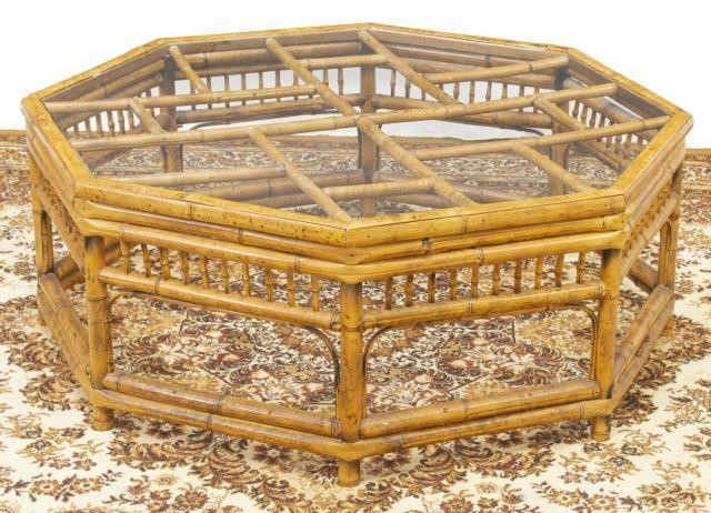 VINTAGE GLASS TOP BAMBOO LOW OCTAGONAL 35d079