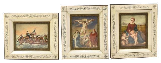 3 FRAMED MINIATURE PAINTINGS MADONNA  35d08b