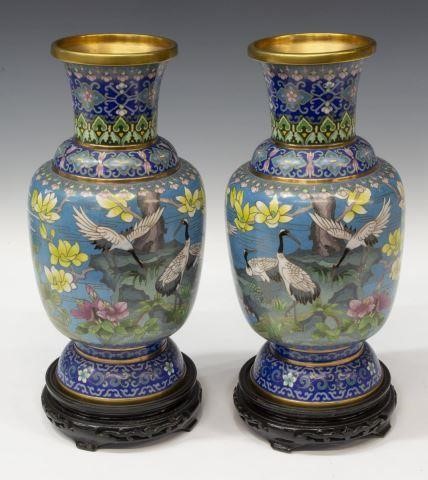  2 CHINESE CLOISONNE ENAMEL CRANE 35d118