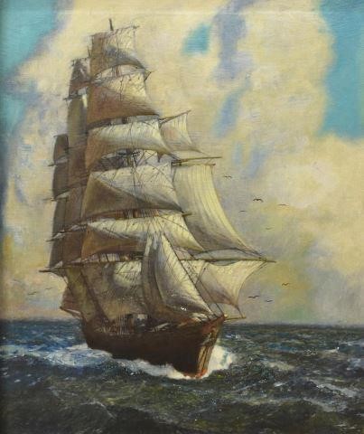 FRAMED OIL PAINTING NAUTICAL SAILING