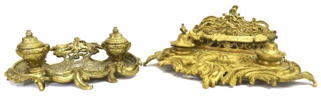  2 GILT METAL ENCRIER DOUBLE INKWELL 35d14d