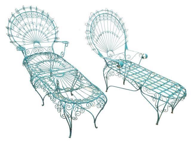 (3) PAINTED WROUGHT IRON CHAISE LOUNGES