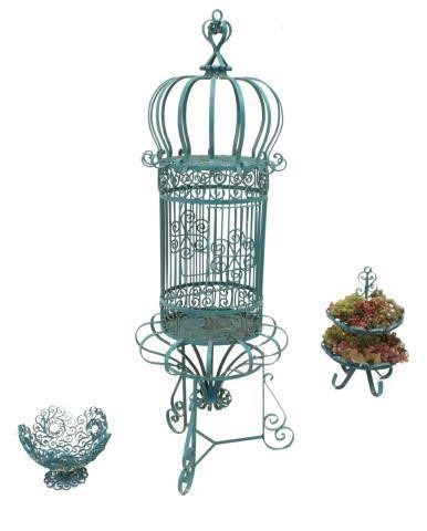  3 PAINTED WROUGHT IRON BIRDCAGE 35d157