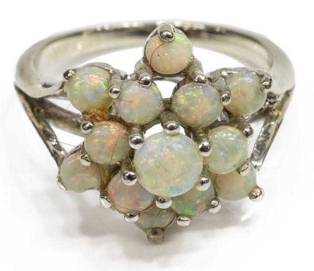 ESTATE 14KT WHITE GOLD & OPAL CLUSTER