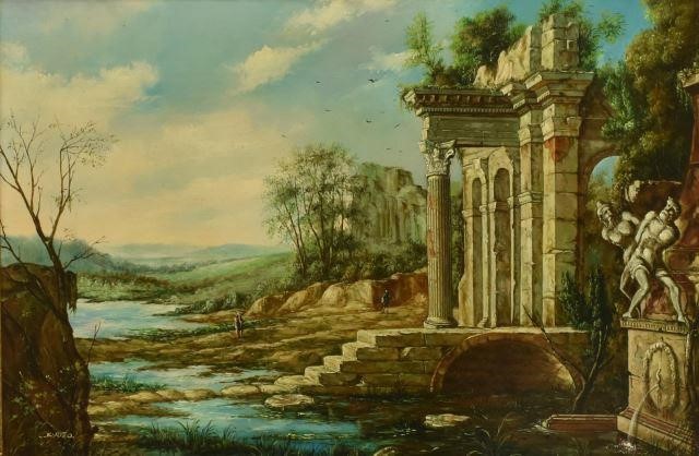 FRAMED ARCHITECTURAL RUINS PAINTING