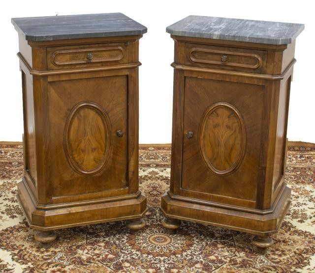  2 ITALIAN MARBLE TOP WALNUT BEDSIDE 35d211