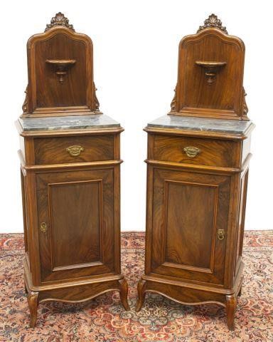  2 ITALIAN MARBLE TOP WALNUT BEDSIDE 35d212