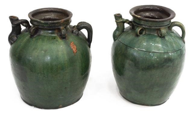 (2) CHINESE GREEN GLAZED EARTHENWARE