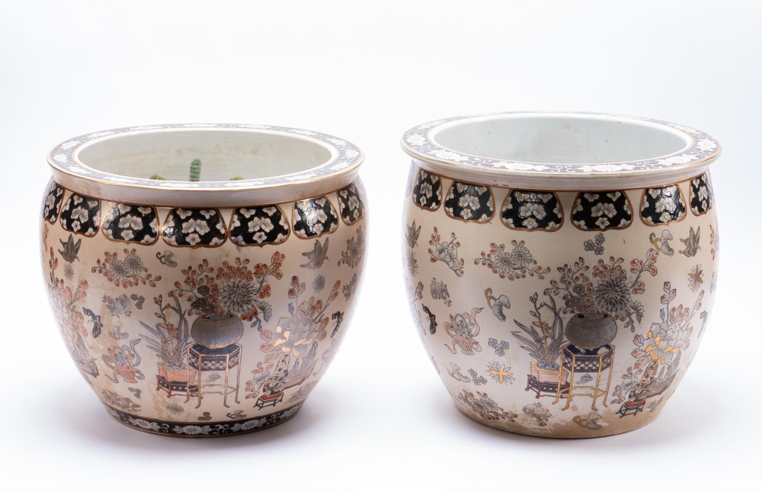 PAIR, CHINESE FLORAL PATTERNED