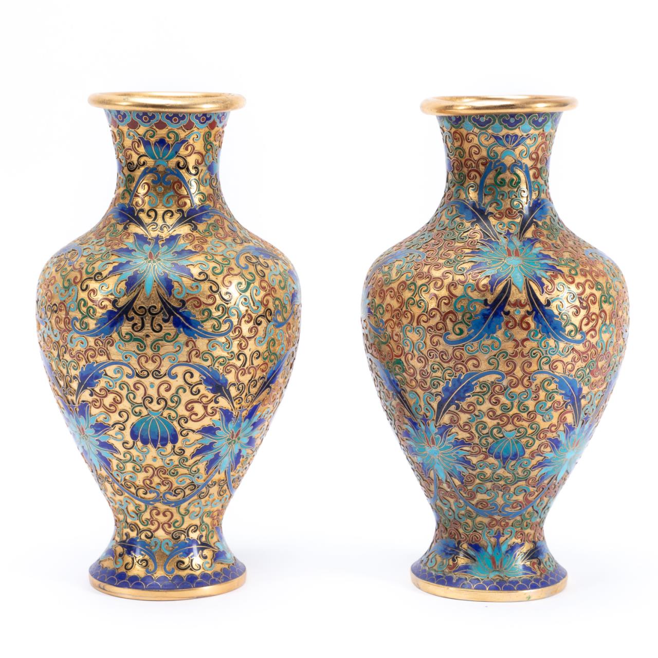 PAIR, CHINESE LOTUS PATTERNED CLOISONNE