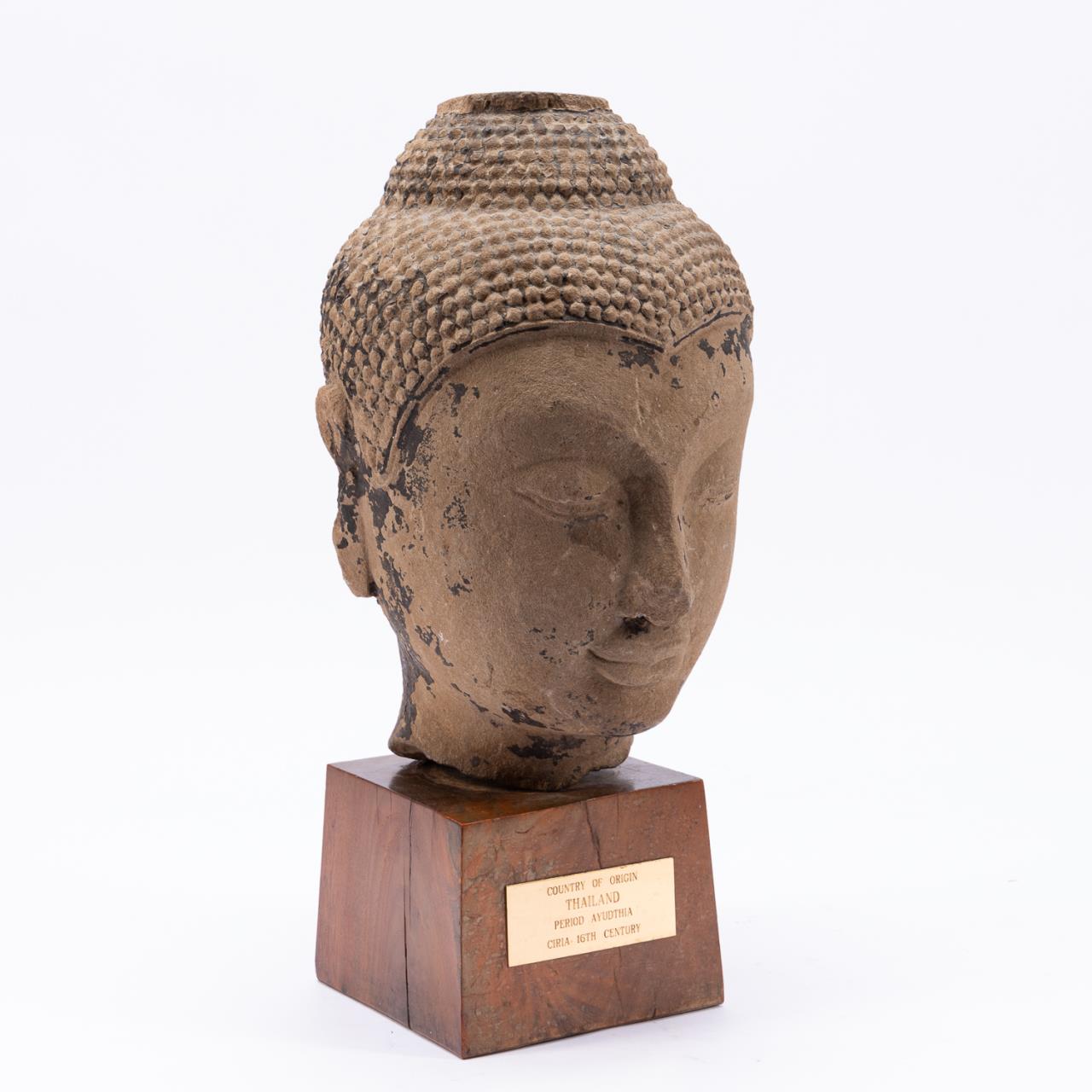 TIBETAN STONE BUDDHA HEAD ON STAND