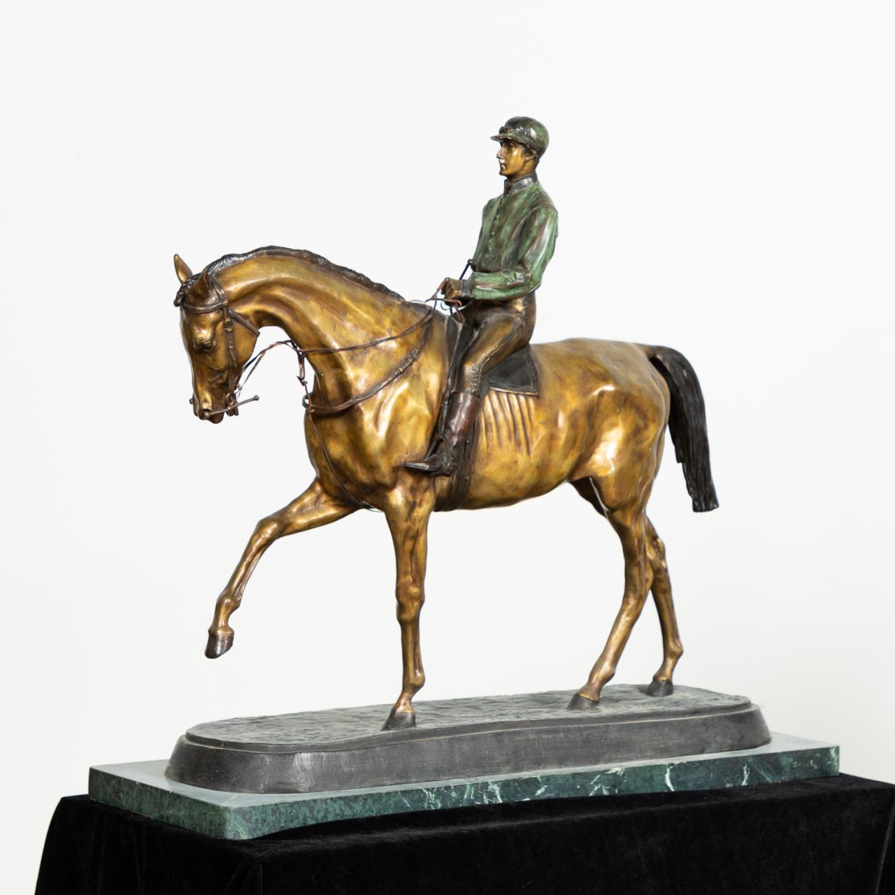 PJ MENE JOCKEY ON HORSEBACK, BRONZE,