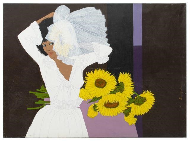 PAINTING WOMAN WITH SUNFLOWERS