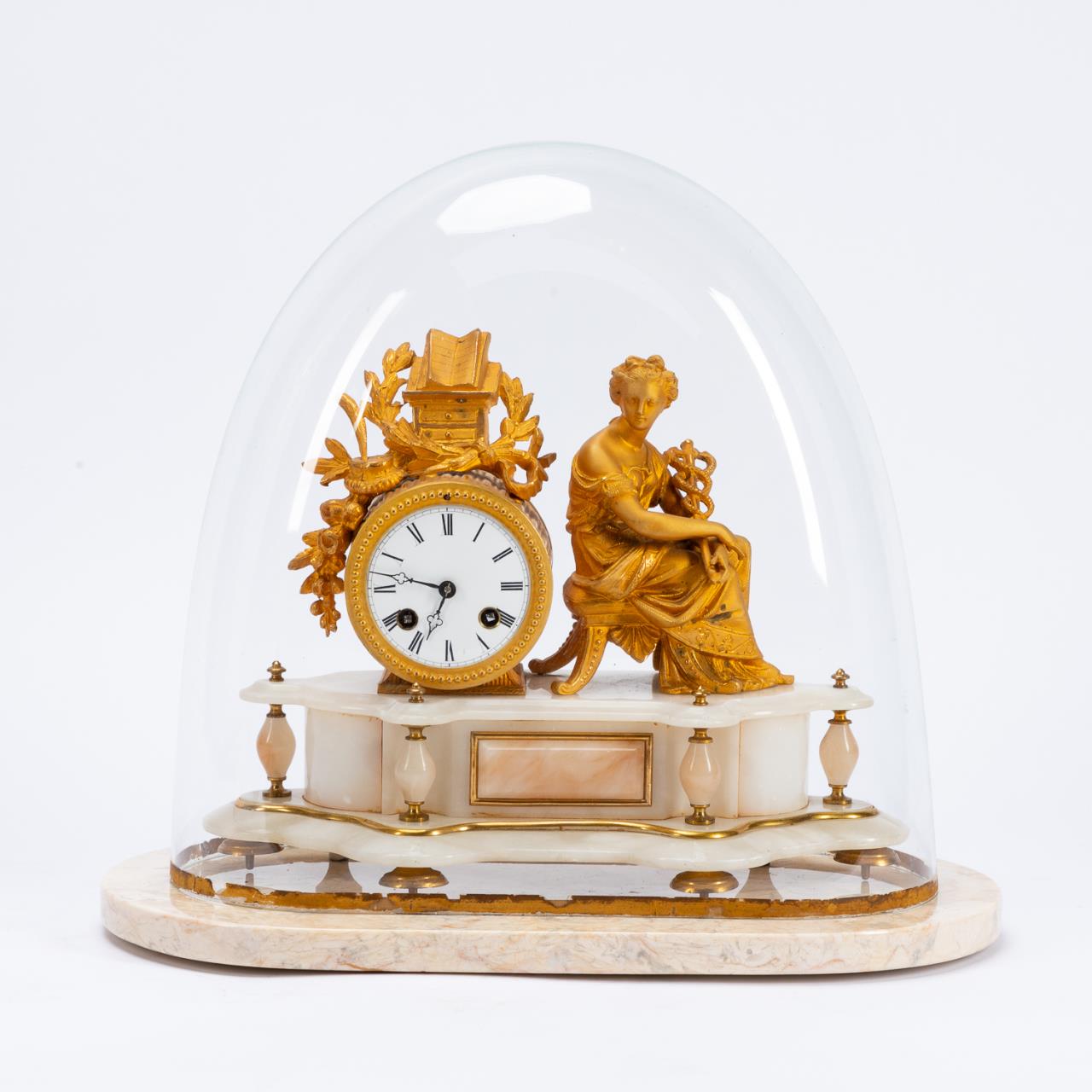 FRENCH FIGURAL GILT & ONYX DOME CLOCK,