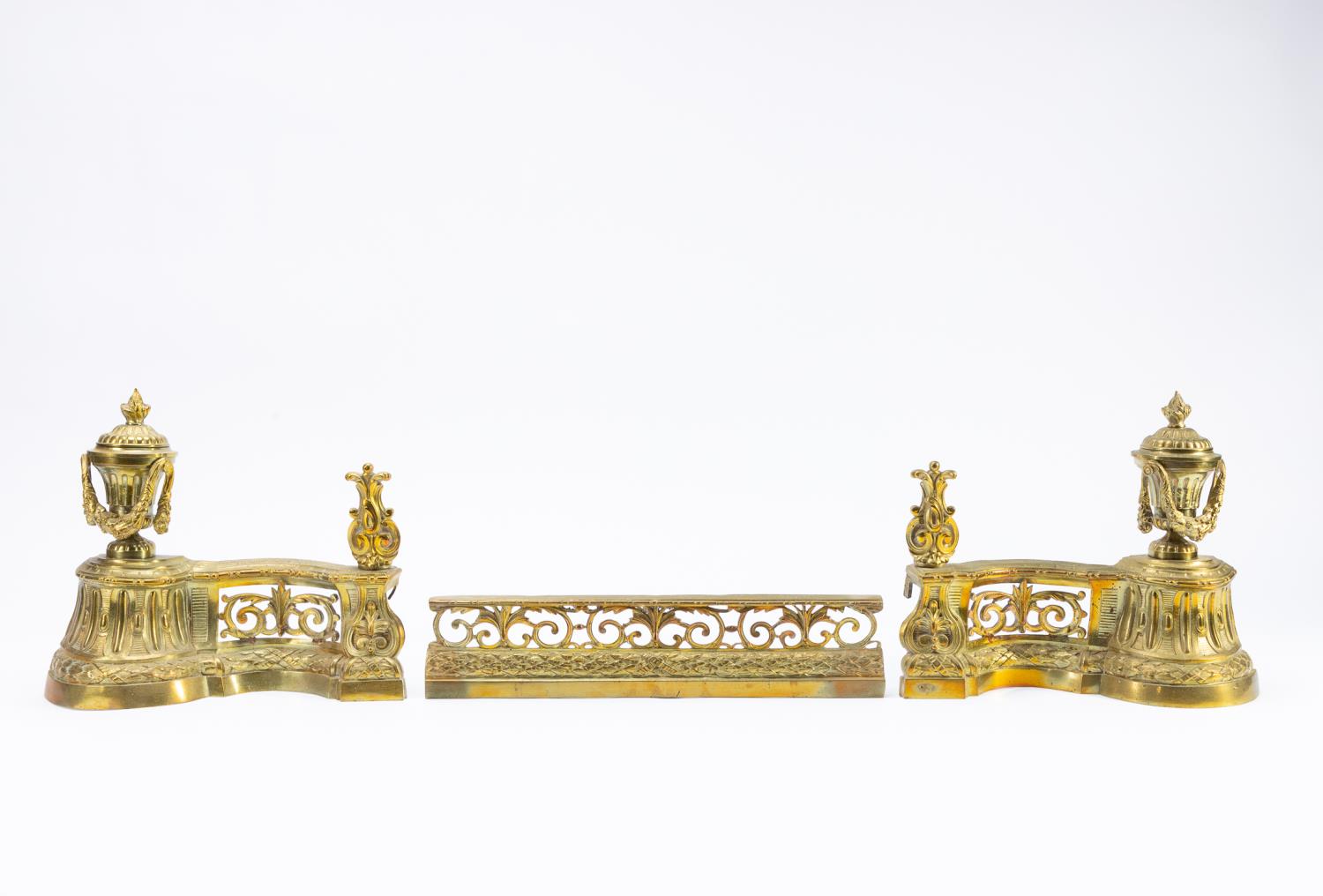 3 PCS FRENCH GILT FIREPLACE CHENET