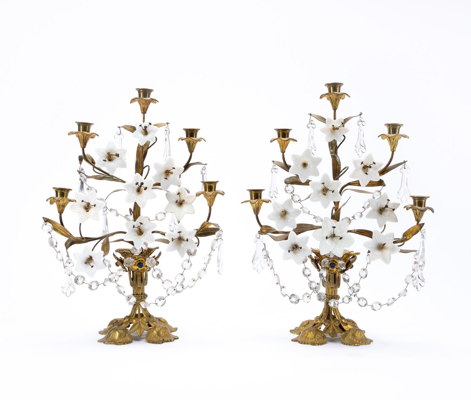 PAIR, FRENCH GILT, MILK GLASS &