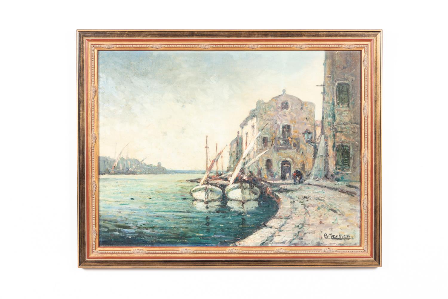 A. TARDIEU, OIL ON CANVAS HARBOR