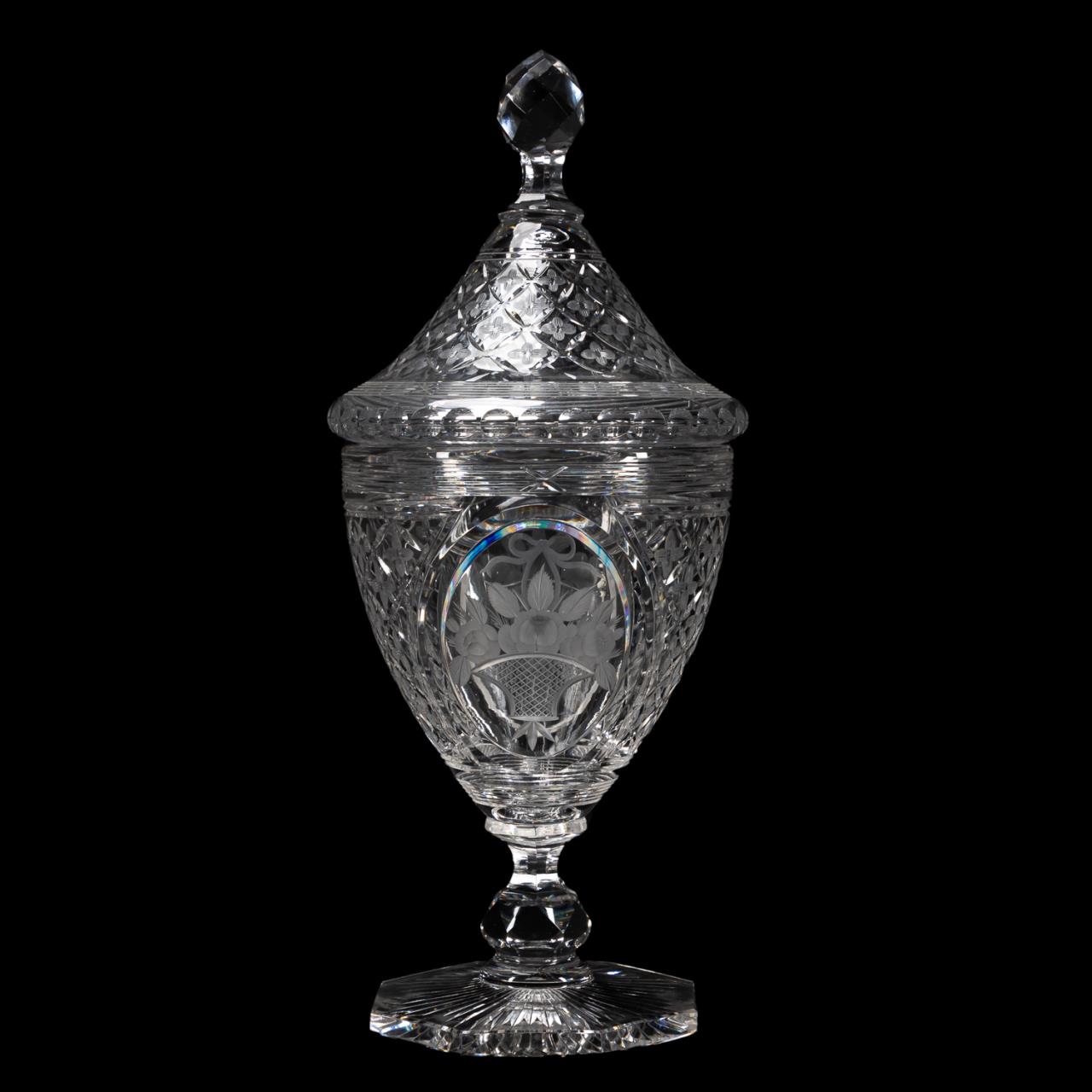 HAWKES CUT AND ETCHED GLASS LIDDED FOOTED