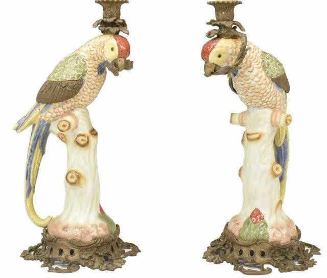  2 CHINESE PORCELAIN METAL PARROT 35d54f