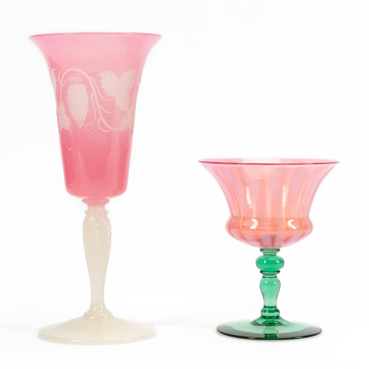 CARDER STEUBEN PINK ART GLASS STEMWARE,