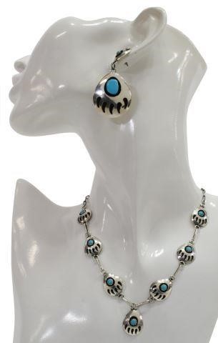 NAVAJO SILVER OVERLAY BEAR PAW NECKLACE