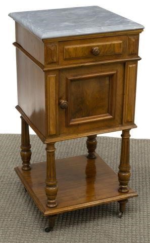 FRENCH MARBLE TOP WALNUT BEDSIDE 35d5b1