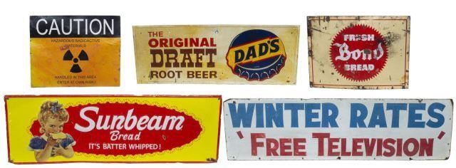 (5) VINTAGE METAL & WOOD ADVERTISMENT