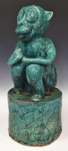 CHINESE TEAL GLAZED CERAMIC SEATED