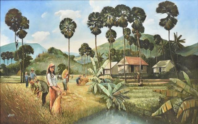 LARGE FRAMED CAMBODIAN PAINTING,