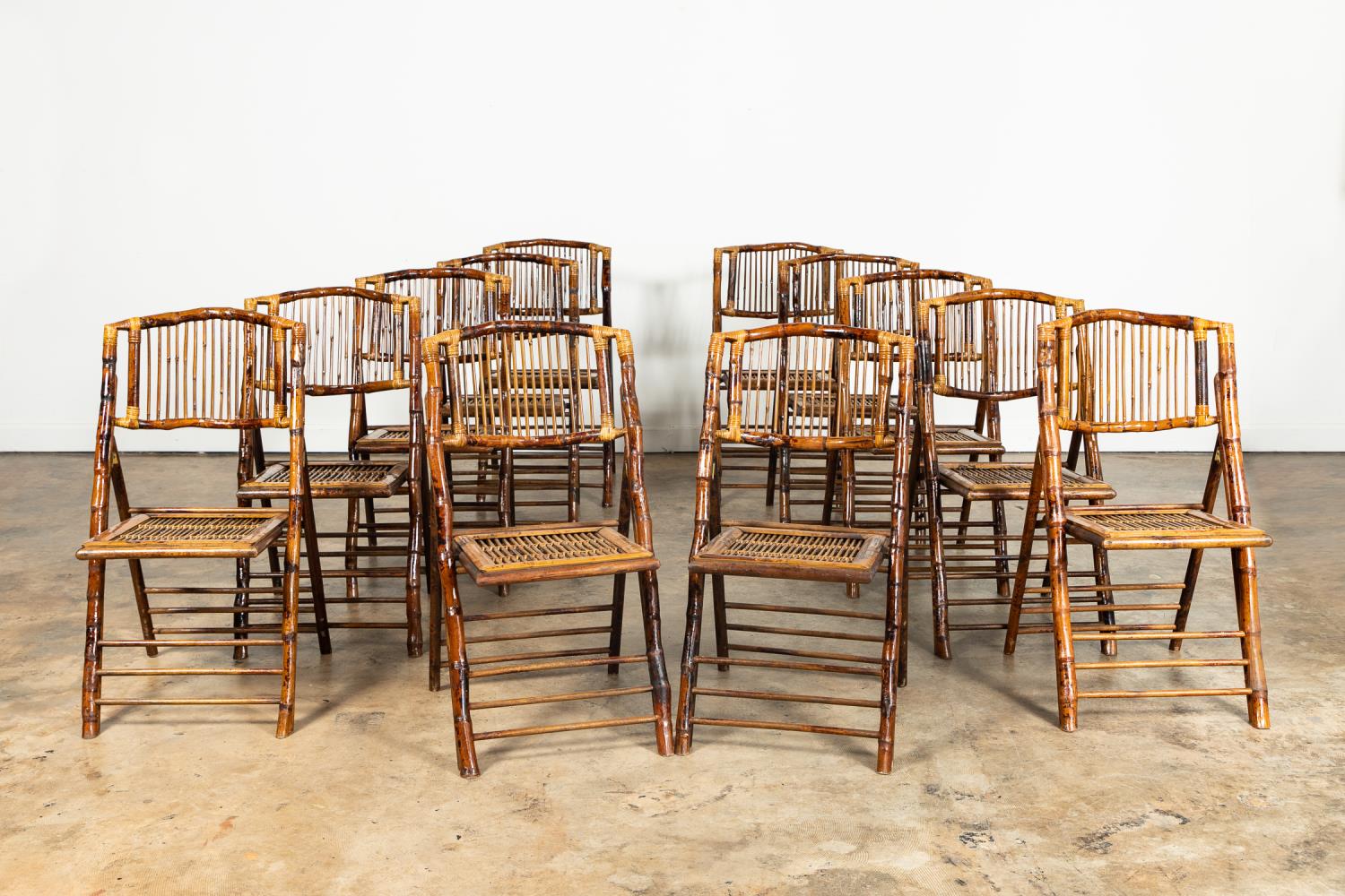 SET, TEN FOLDING BAMBOO SIDE CHAIRS