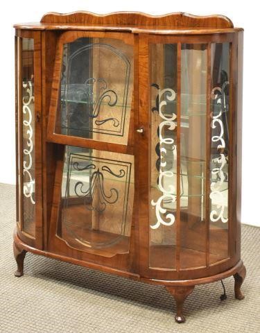 ENGLISH ART DECO WALNUT CURIO CHINA 35d600