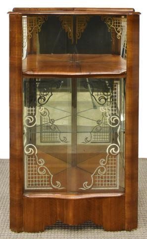 ENGLISH ART DECO WALNUT CORNER CURIO/CHINA