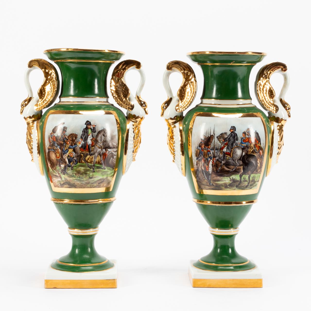 PAIR, OLD PARIS STYLE PORCELAIN URNS,