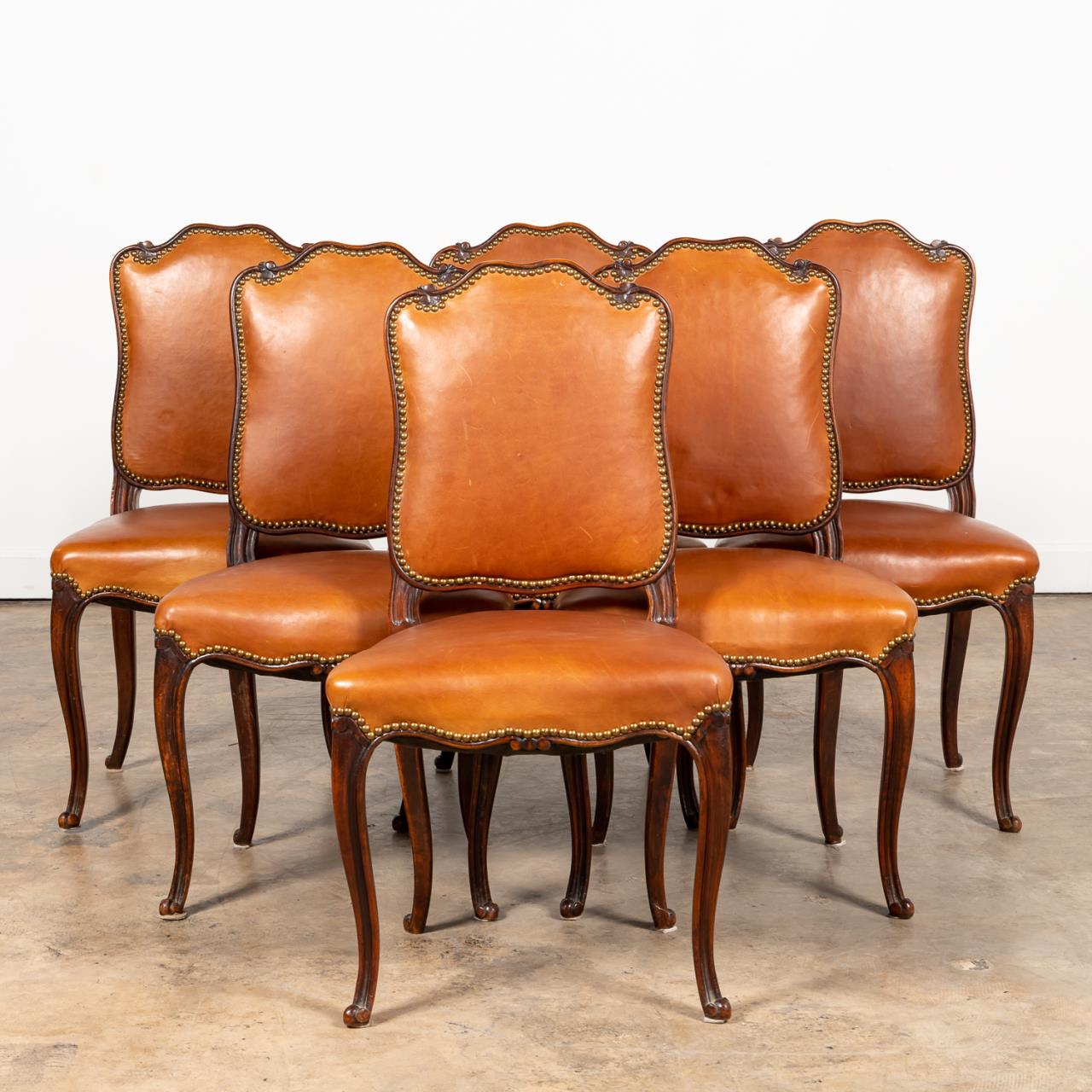 SET SIX LOUIS XV STYLE BROWN LEATHER 35d69f