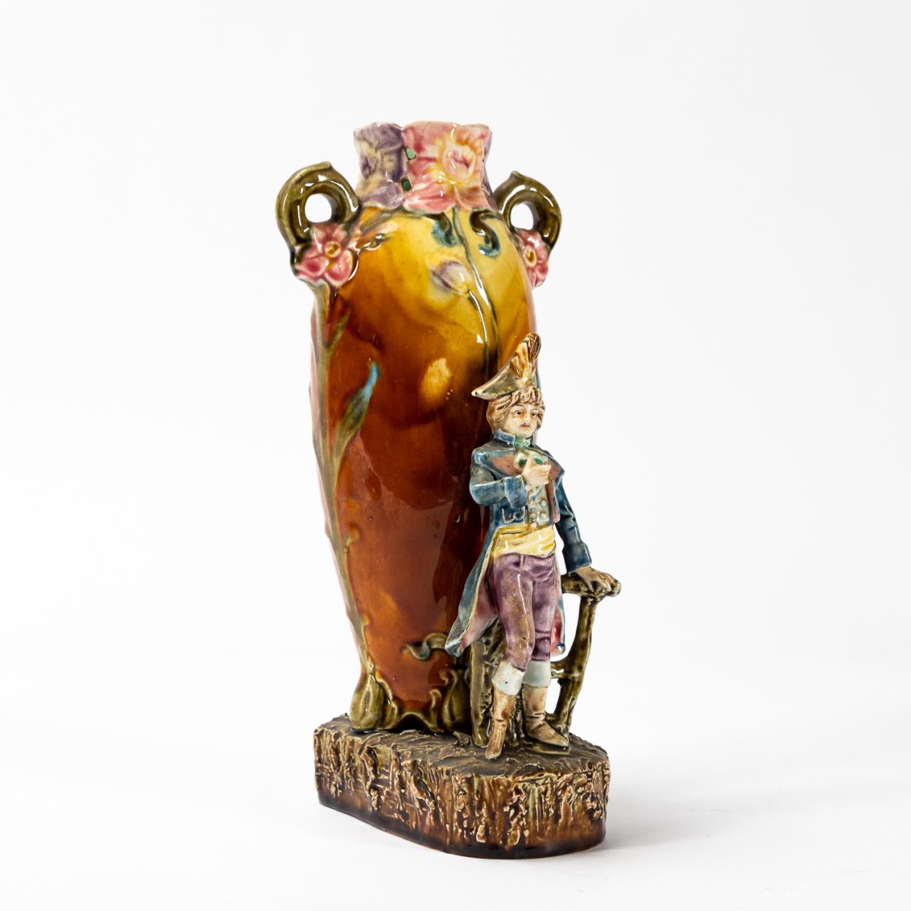 CONTINENTAL MAJOLICA VASE WITH