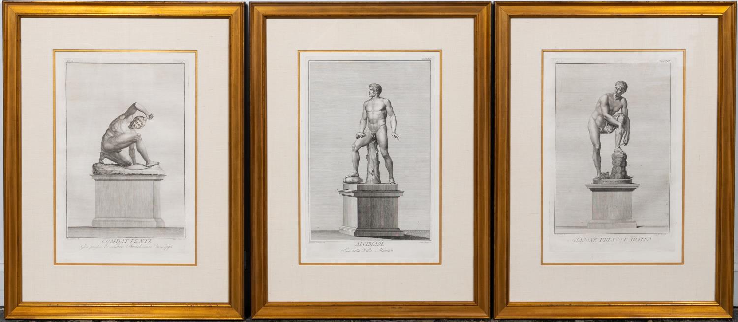 THREE, CLASSICAL MALE NUDE ENGRAVINGS,