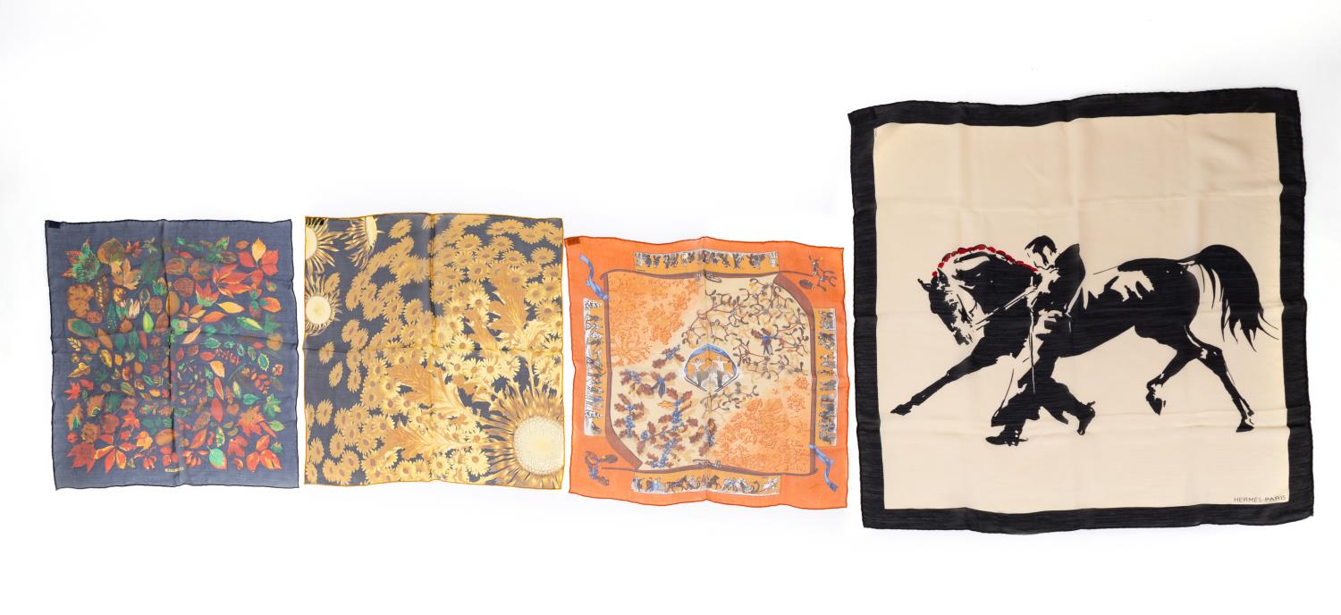 FOUR SILK CHIFFON HERMES SCARVES 35d774