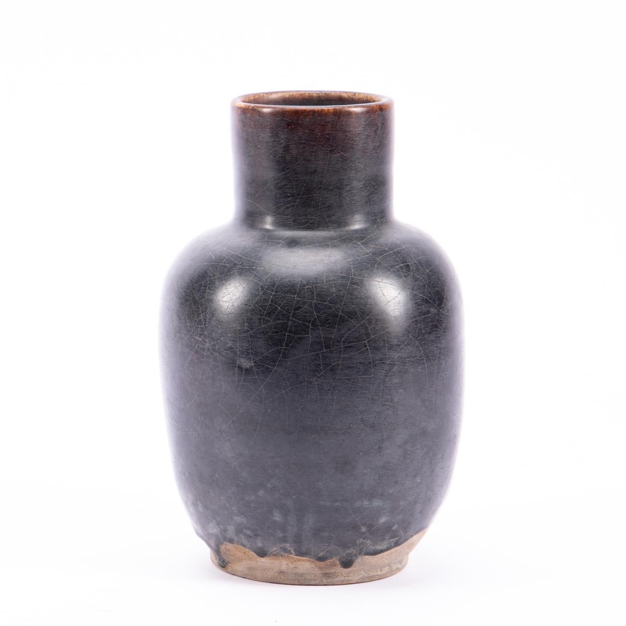 CHINESE BLACK GLAZED POTTERY VASE Chinese.