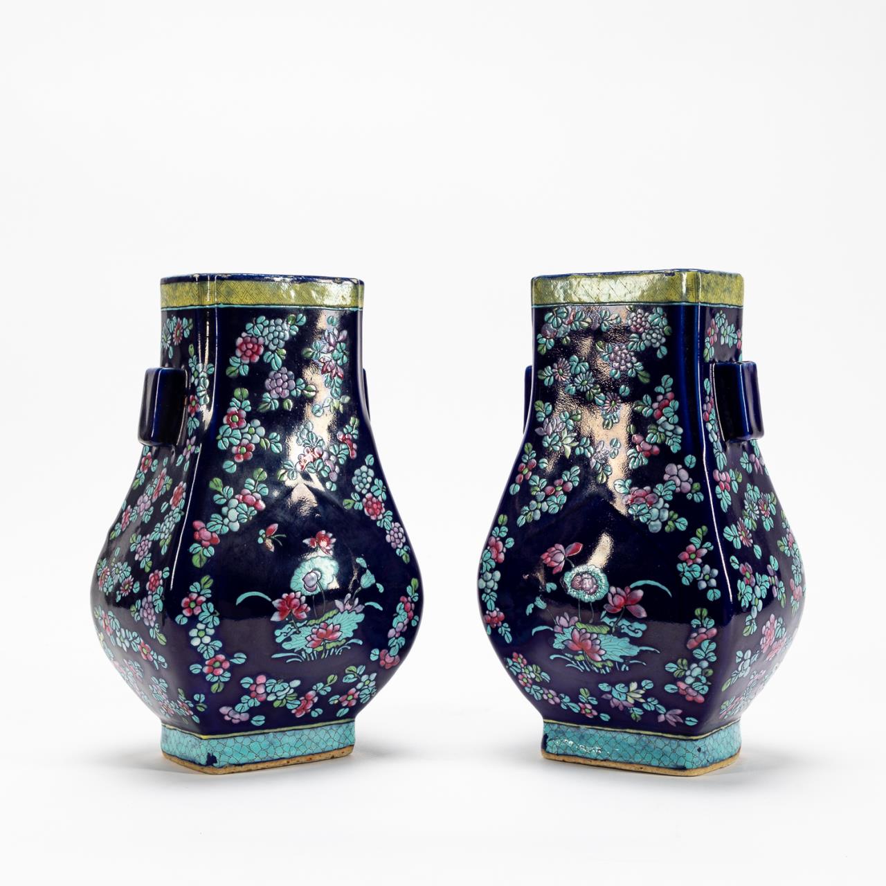 PAIR, CHINESE COBALT FLORAL PORCELAIN