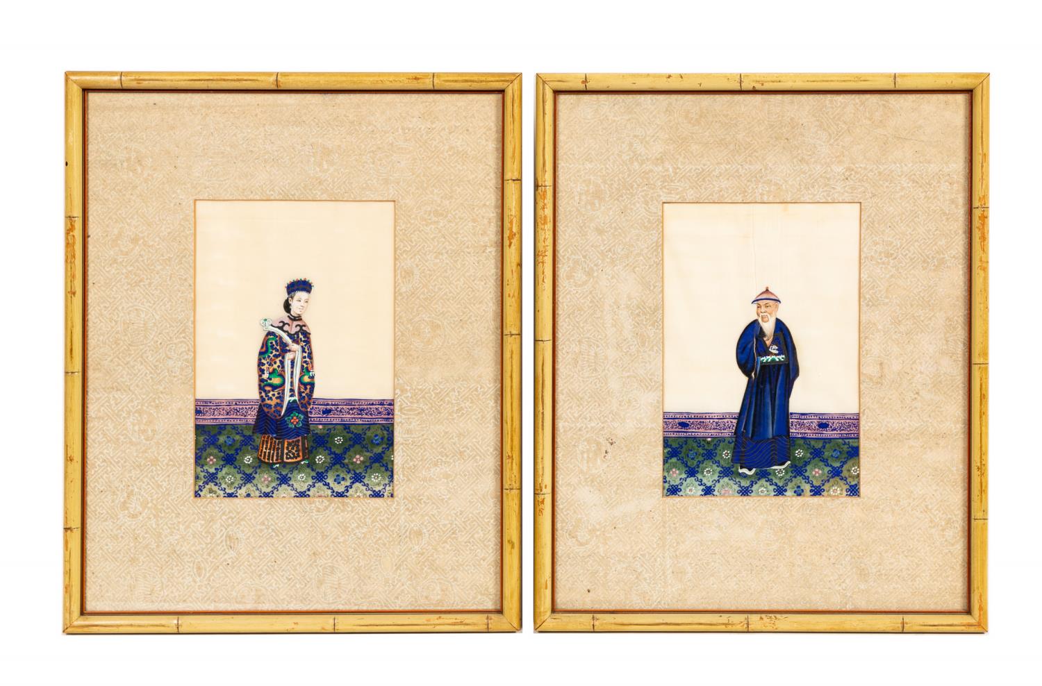 PAIR, CHINESE GOUACHE FIGURAL ANCESTOR