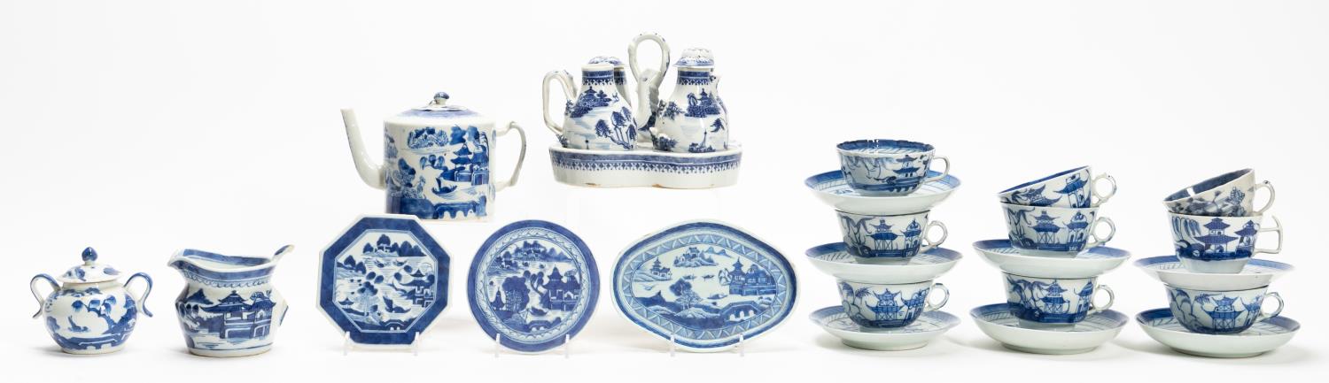 BLUE CANTON PARTIAL TEA SERVICE,