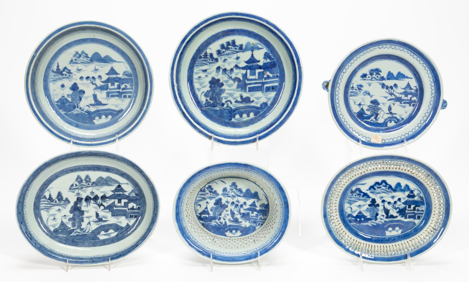 6PC CANTON BLUE AND WHITE PORCELAIN