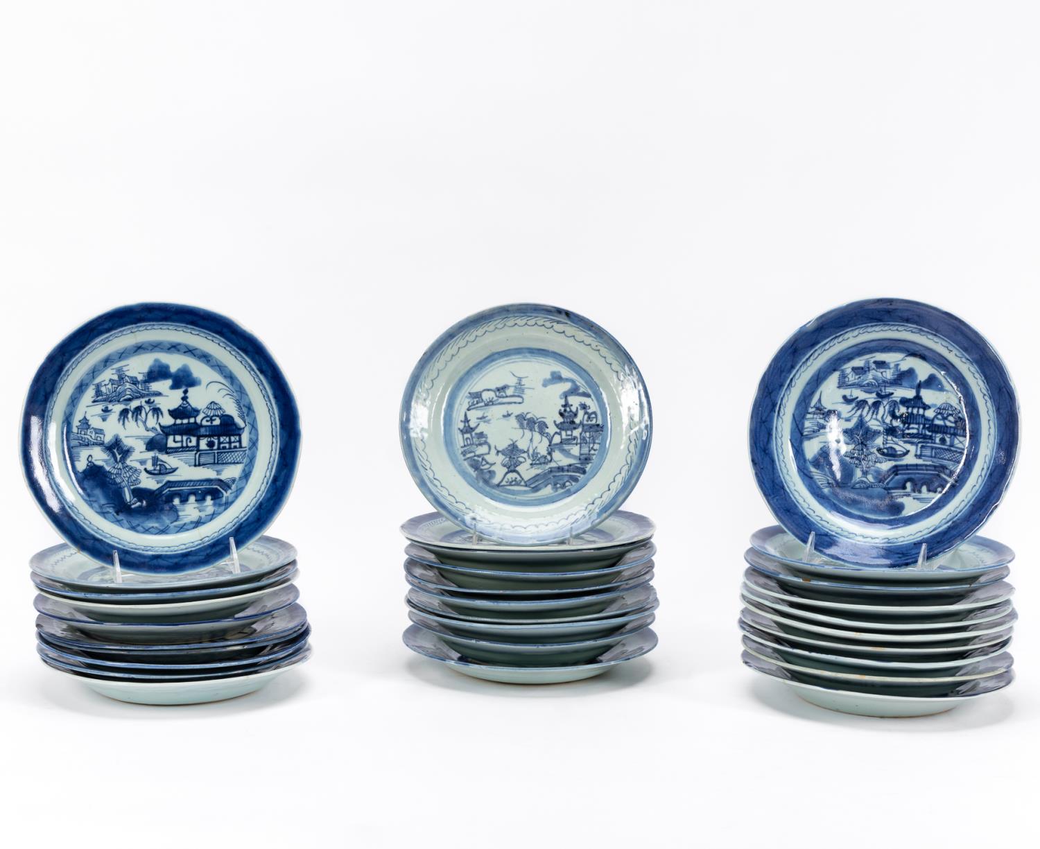 BLUE & WHITE CANTON VARIOUS SIZED PLATES,