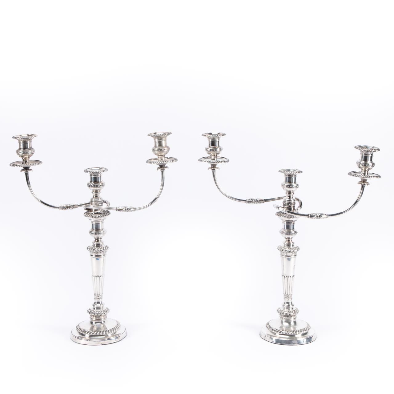 PAIR SHEFFIELD SILVERPLATE 3 LIGHT