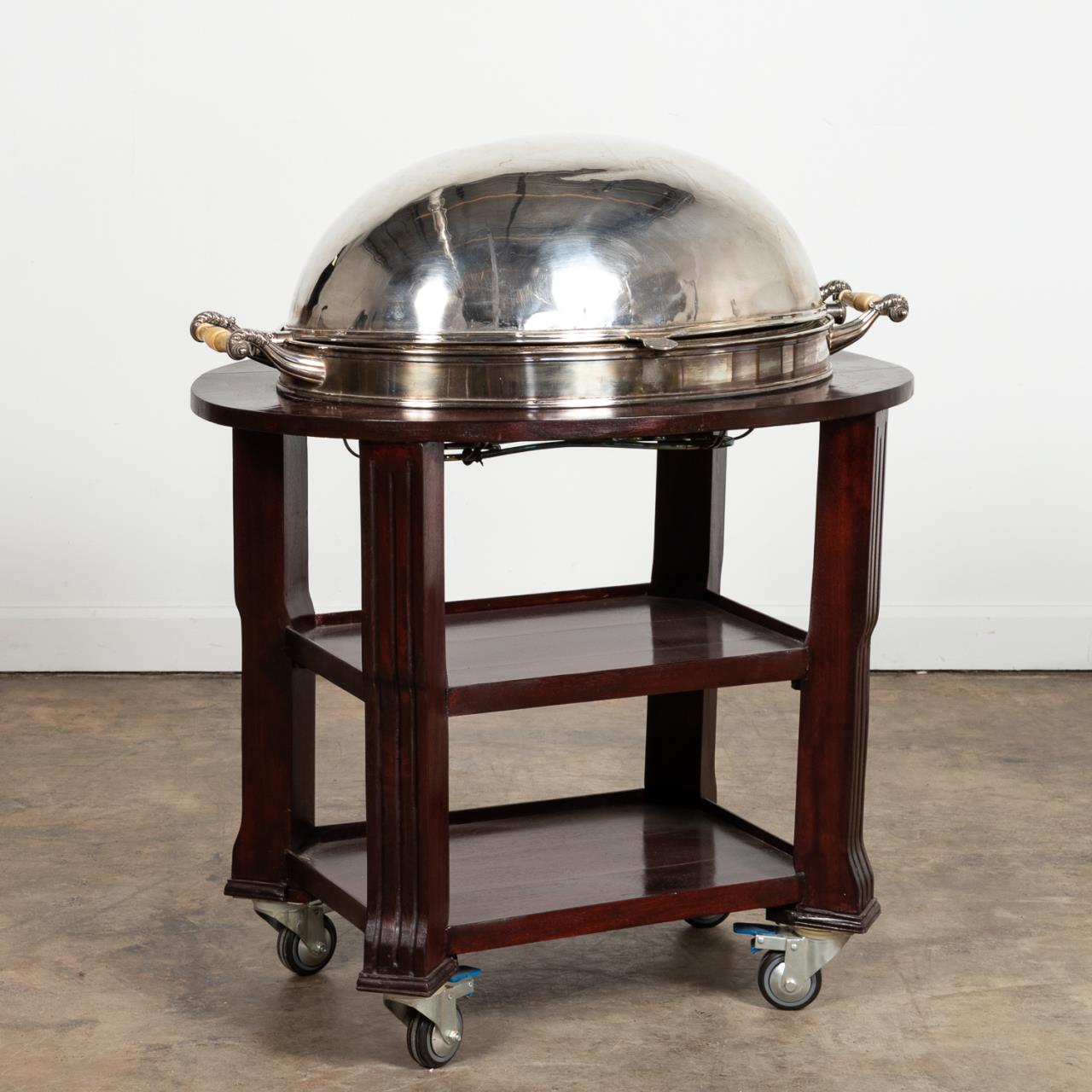 DOMED SILVERPLATE AND MAHOGANY