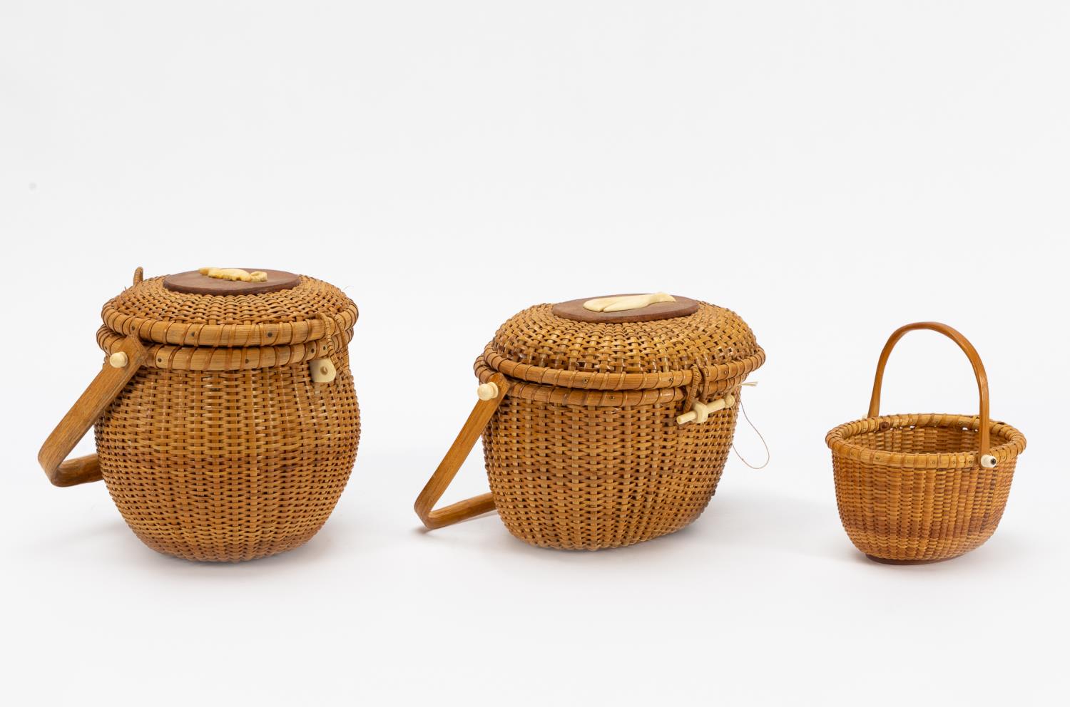 3 PCS, WOVEN NANTUCKET BASKETS, WHALE