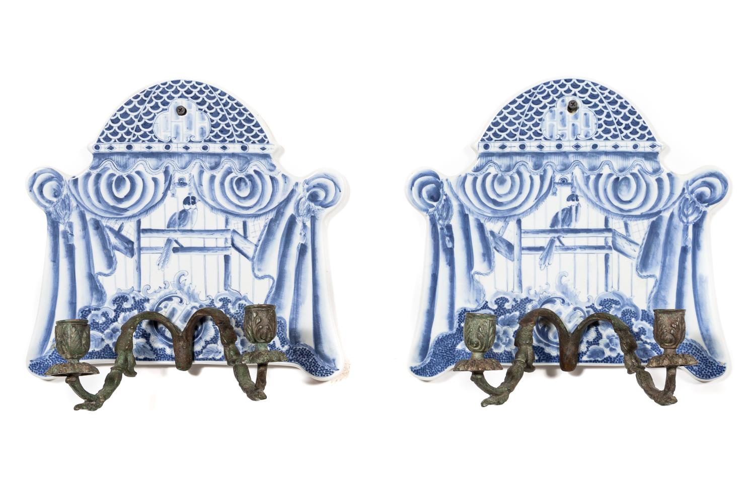 PAIR BLUE WHITE WHIMSICAL TWO LIGHT 35d9ba