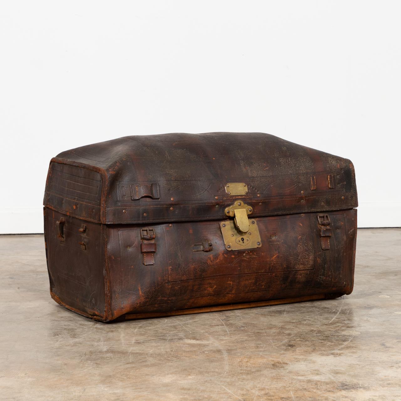 19TH C. TOOLED LEATHER TRUNK, CORNELIA